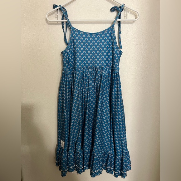 JANE + JO Classic Rainbow Print Ruffle Tie Strap Midi Dress Blue Girl's Size‎ 10 - Picture 7 of 7